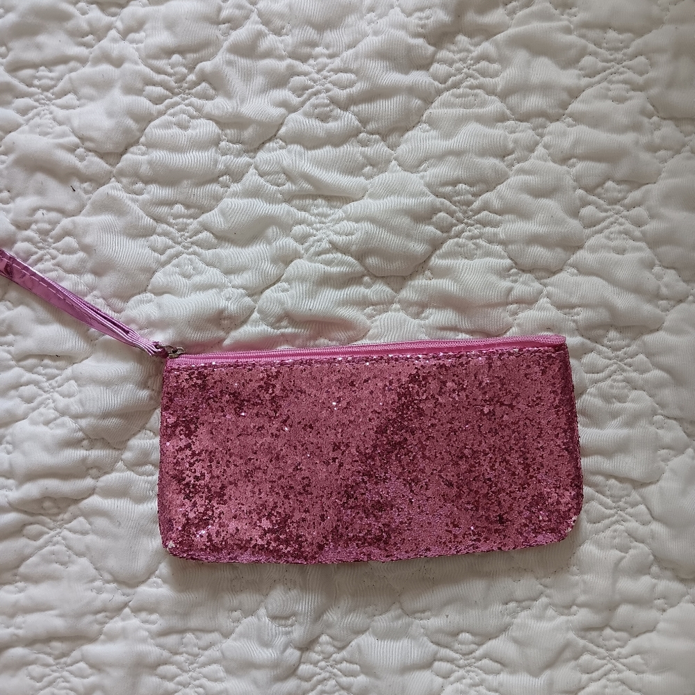 pink glitter jasmine la belle wristlet handbag clutch